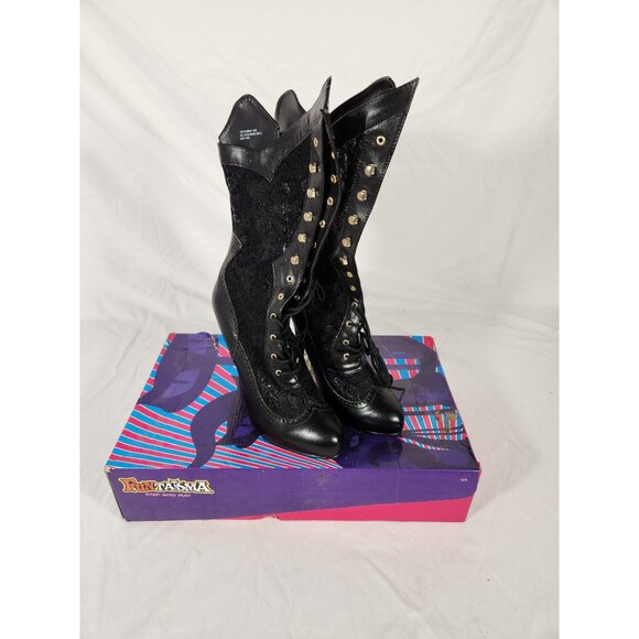 NOS Funtasma Black Lace Boots High Heel Retro Witchy Goth US:12 - Picture 1 of 10